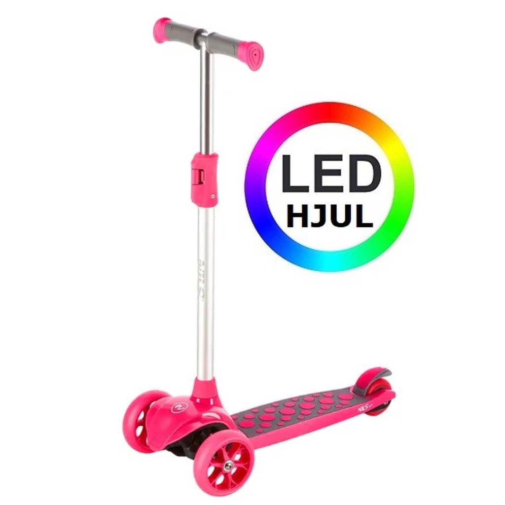 NILS Trehjulet Løbehjul PINK LED 2 - 8 år