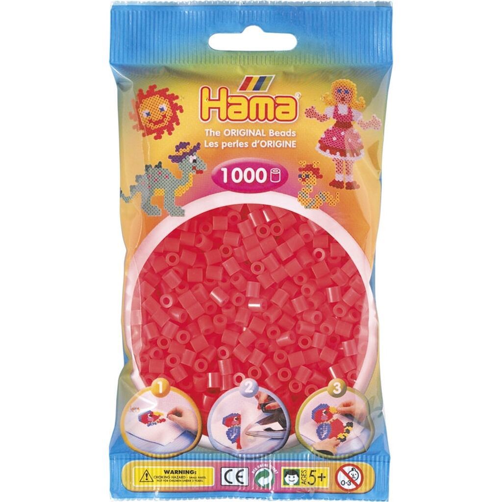 Hama Perler - 1000 stk neon rød - Midi (207-35)
