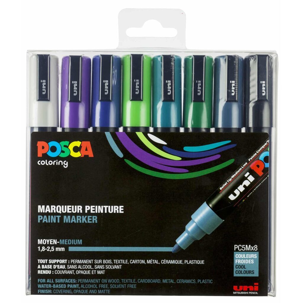 Posca Tusser Sæt Kolde Farver PC-5M - 8 stk.