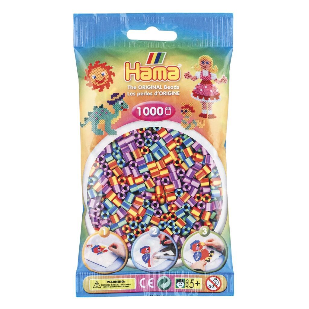 Hama perler - 1000 stk stribet - mix farver - Midi (207-92)