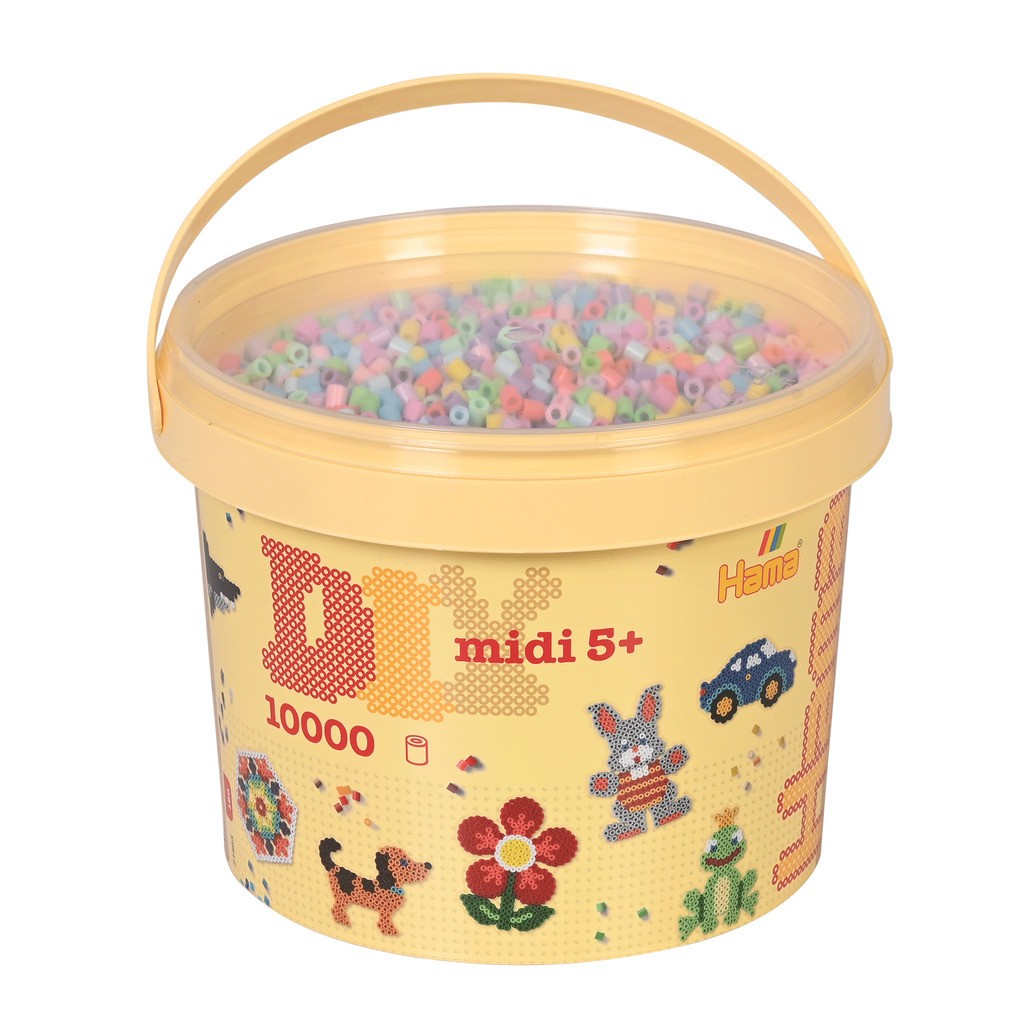 Hama perler  Bøtte med 10.000 stk  Pastel mix farver  Midi