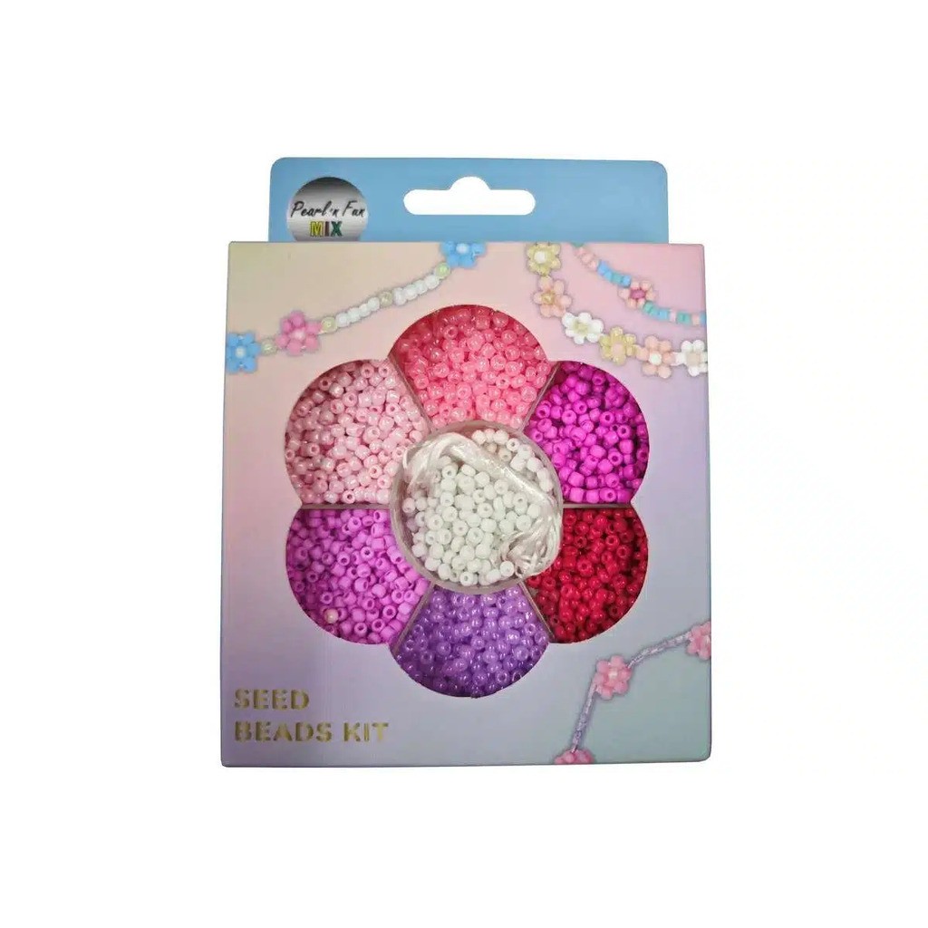 Glasperlemix 90g pink/lilla/hvid, inkl. smykkesnor