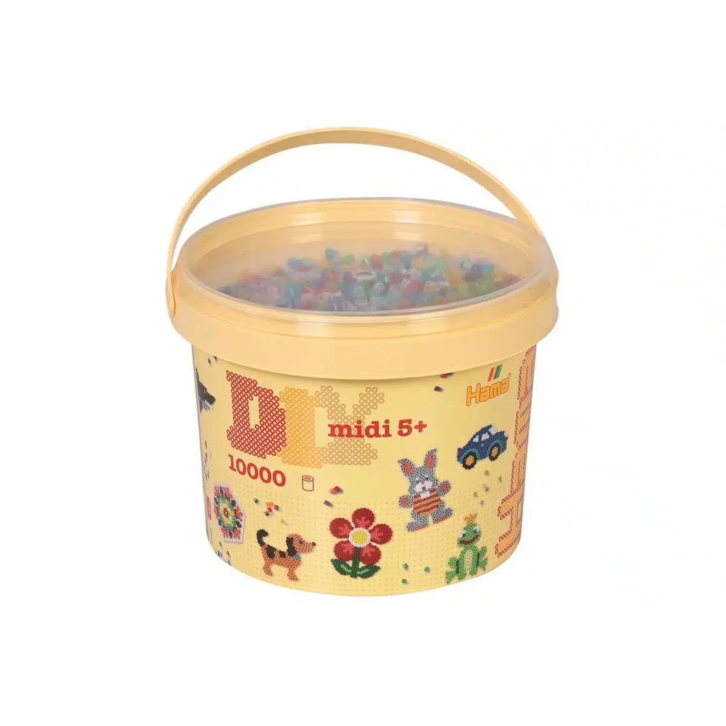 Hama perler  Bøtte med 10.000 stk  Transparent Mix farver  Midi (Mix 53)