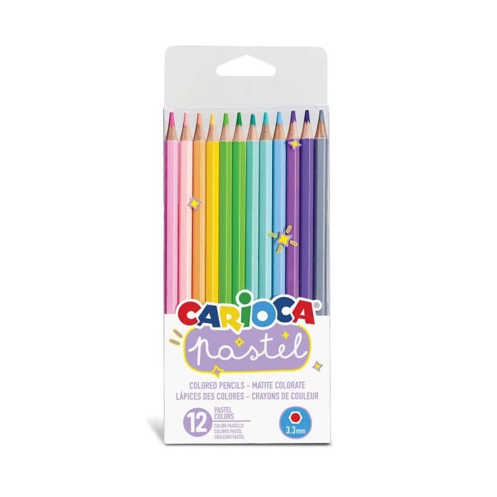 Farveblyanter fra Carioca - Pastelfarver 12stk. - Sekskantet 3,3mm