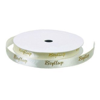 Satinbånd 'Bryllup' creme m/guld 9mm, 9m