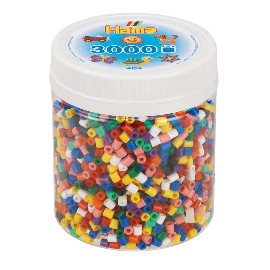 Hama perler  Bæger med 3000 stk  Mix 00 farver  Midi