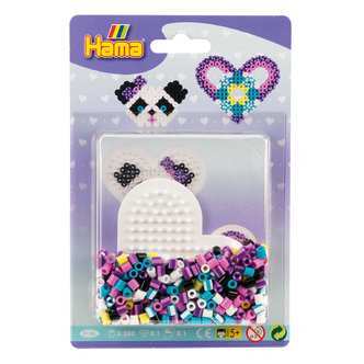 Hama Midi Perlesæt / Gaveæske - Panda / Hjerte Lilla 350 perler