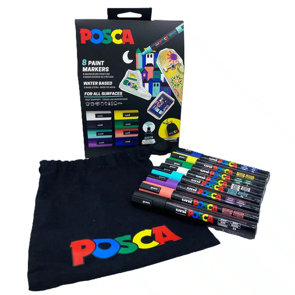 Posca sæt PC5M - 8 farver + Stofpose