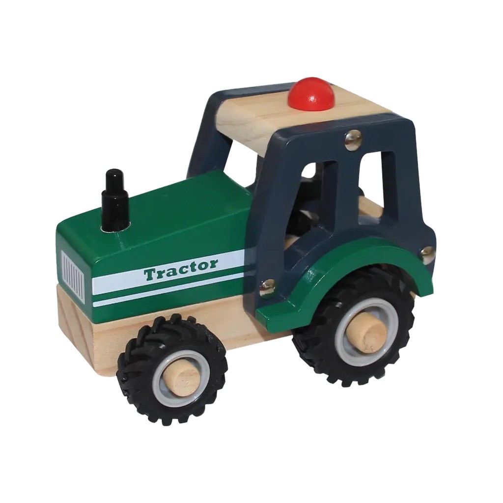 Traktor i træ med gummihjul