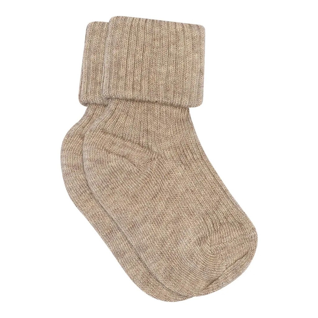 Baby rib ankelstrømpe - Light Brown Melange - 15/16