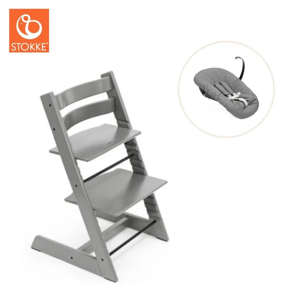 Højstol bøg inkl. newborn sæt - Storm grey