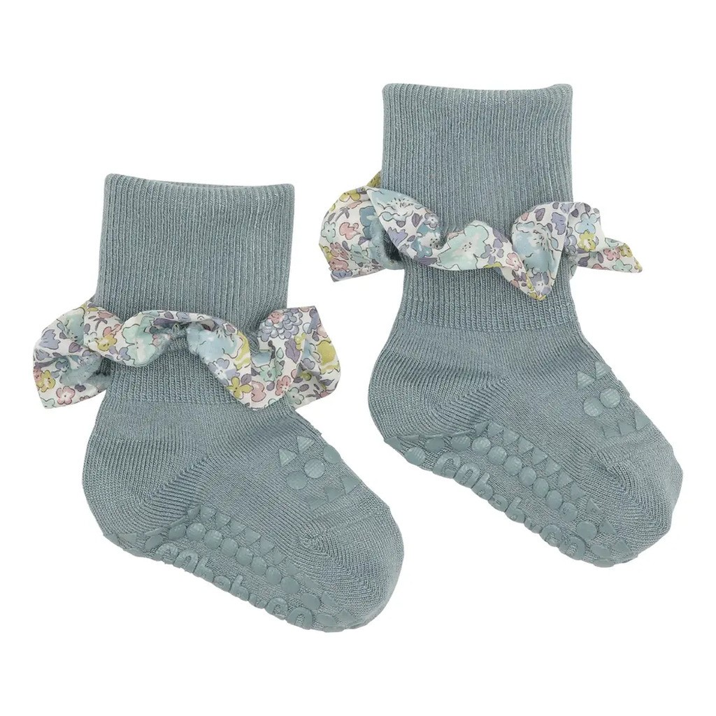Skridsikre Strømper - Liberty - Dusty Blue / Michelle Purple - 3-4 ÅR