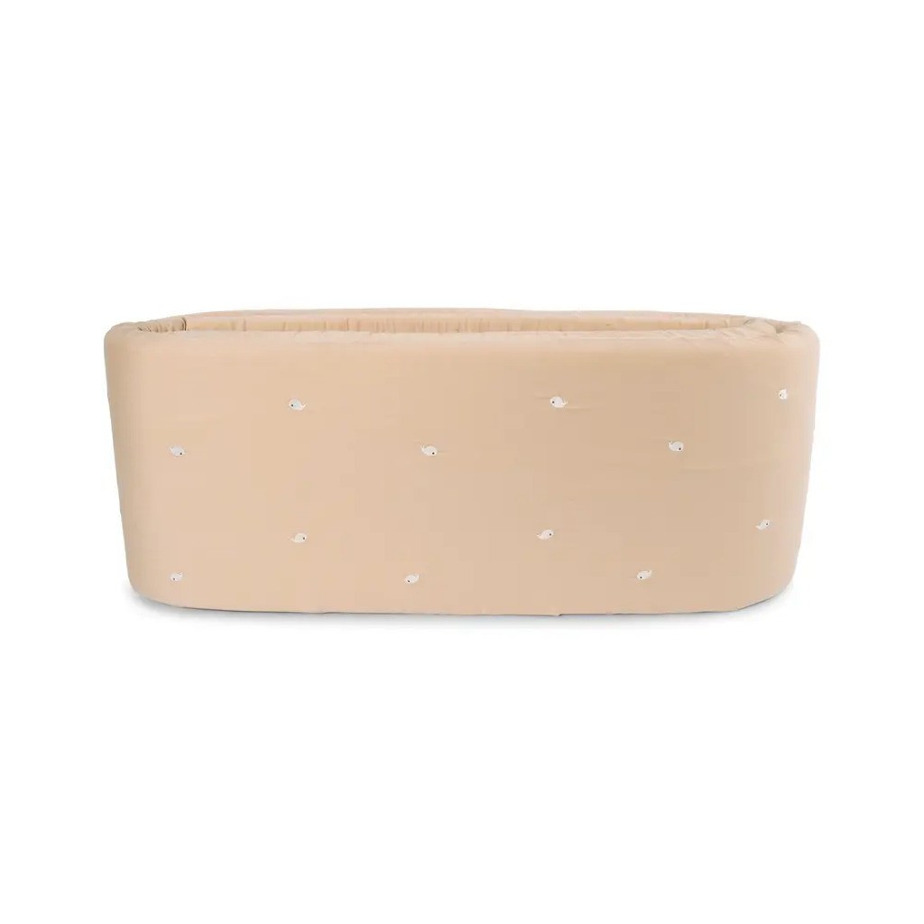 Sengerand - Warm grey med broderet Christian hval