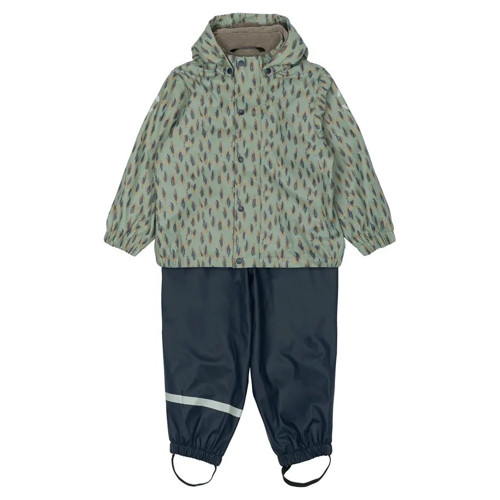 Regnsæt m. Fleece - Iceberg green - 86 CM
