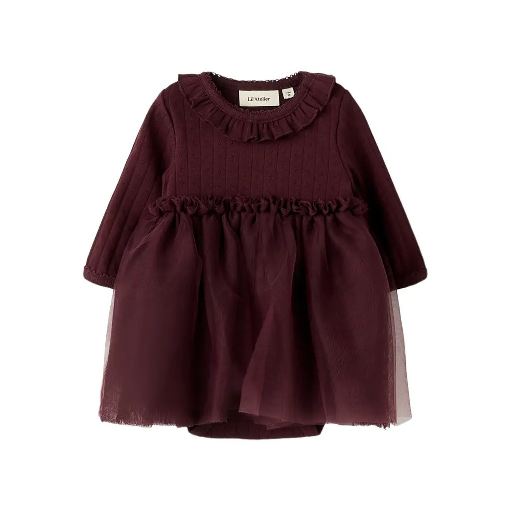 Solange Langærmet Tulle Bodykjole - Catawba Grape - 80