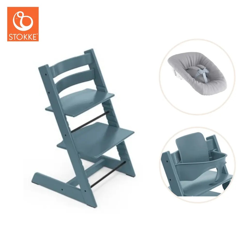 Højstol inkl. newborn sæt og babysæt - fjord blå