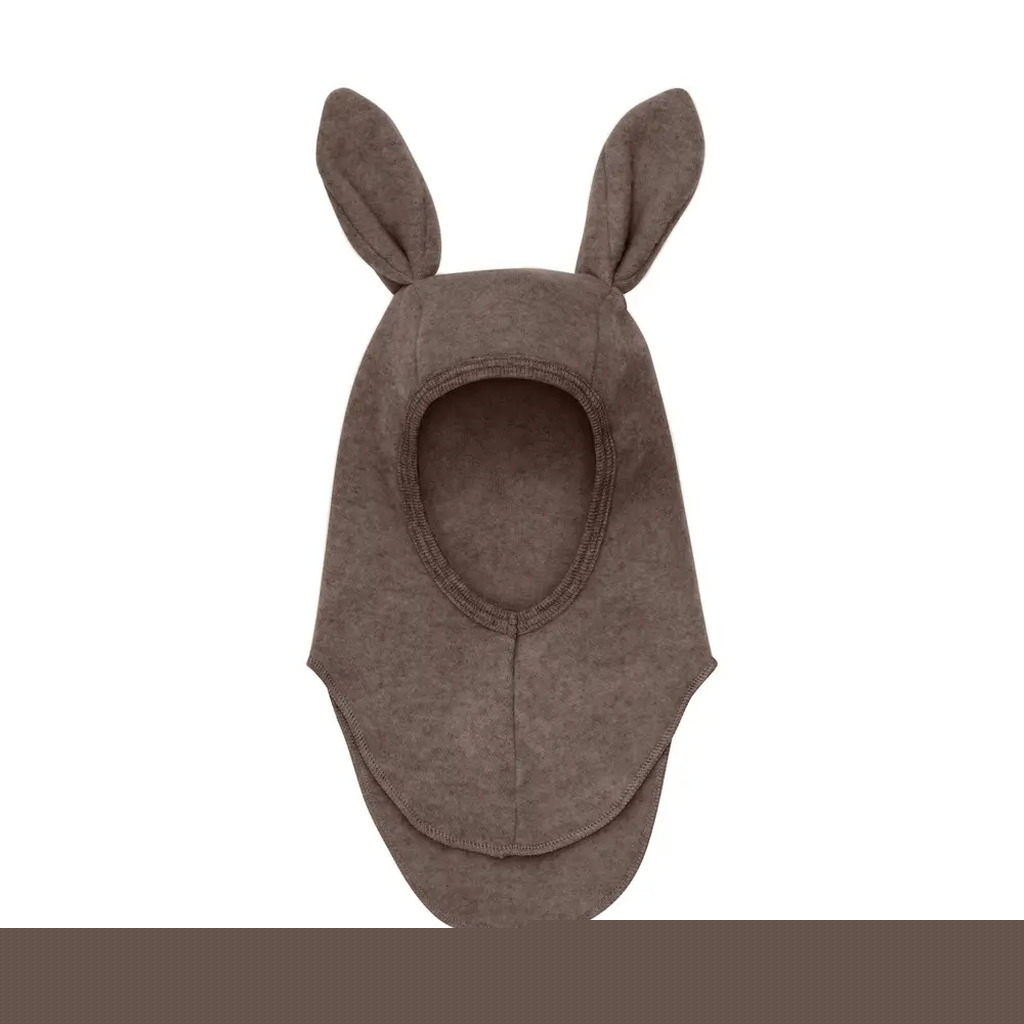 Elefanthue m. Ører Uld Fleece - Brown Melange - 0-12 MDR.
