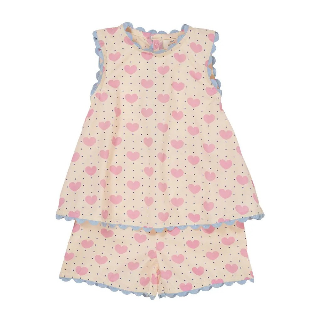 Bluse og shorts set m. hjerter - HEART AOP - 104