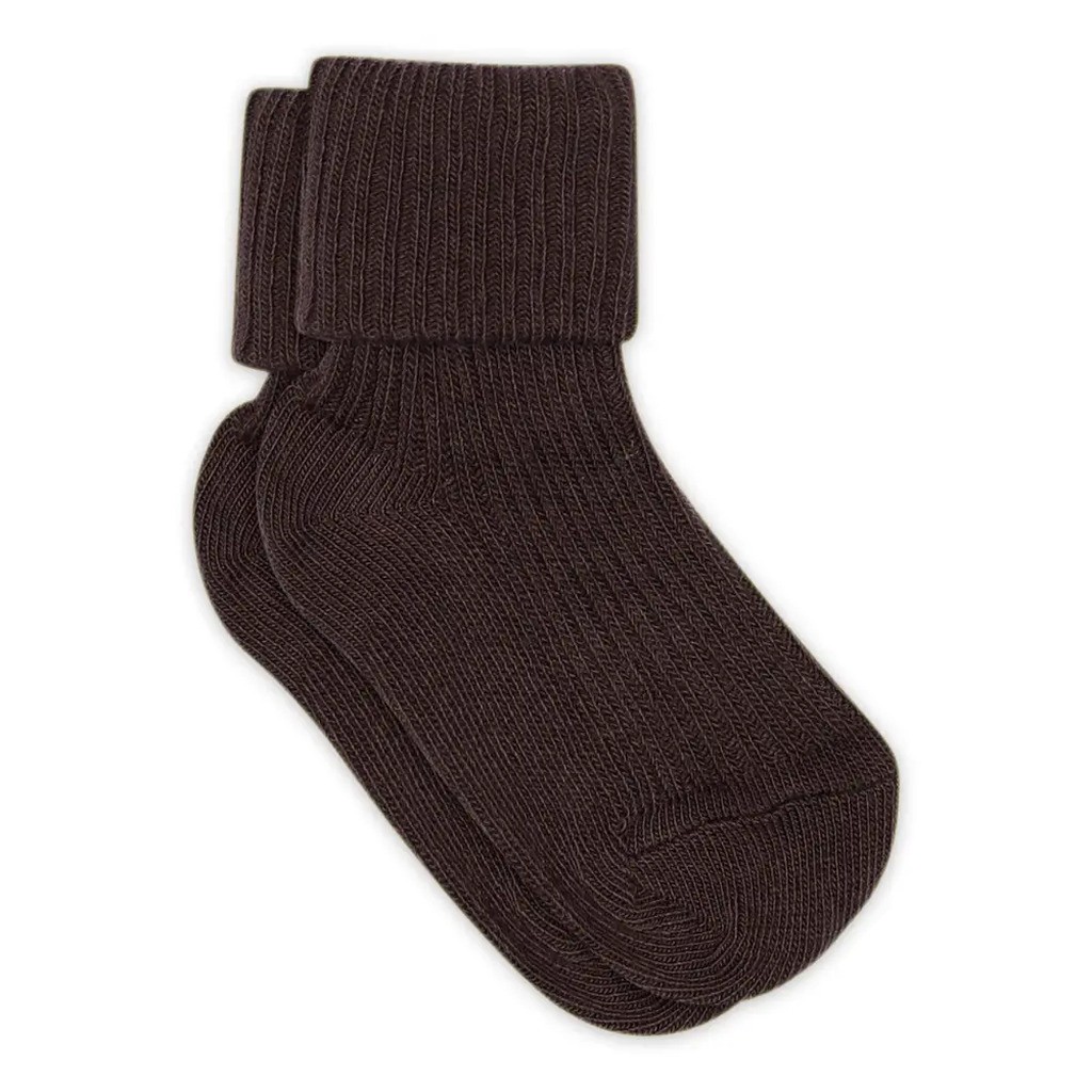 Baby rib ankelstrømpe - Dark Brown - 22/24