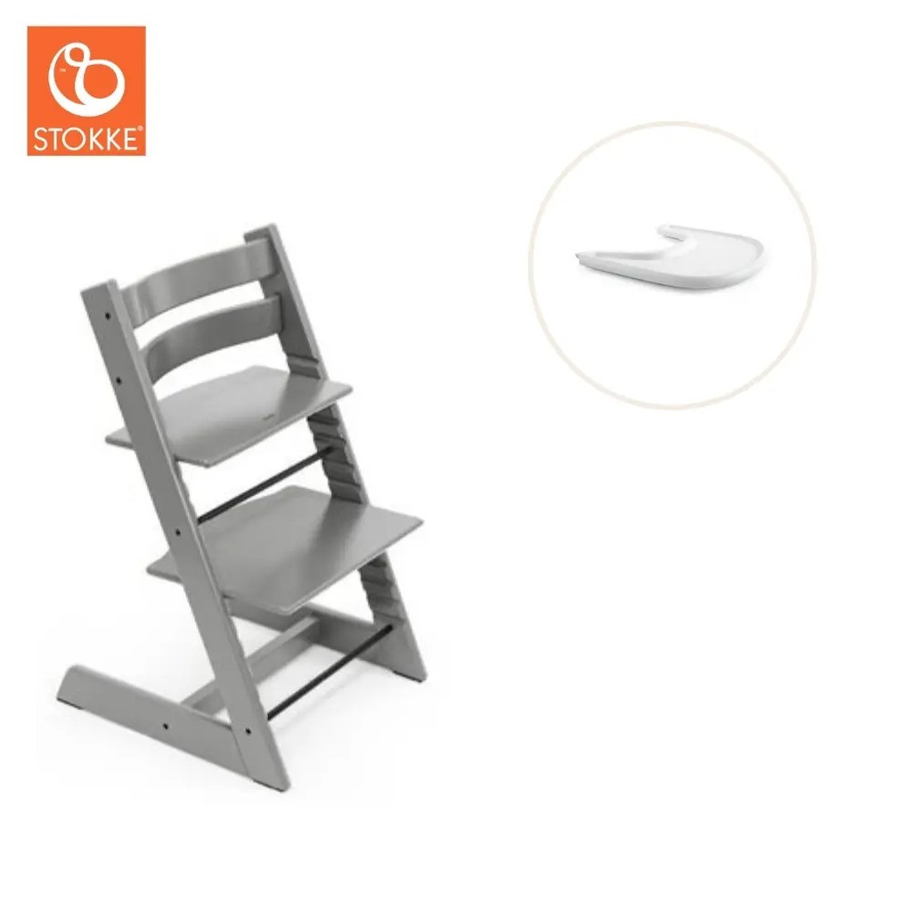 Højstol inkl. tray - storm grey/hvid