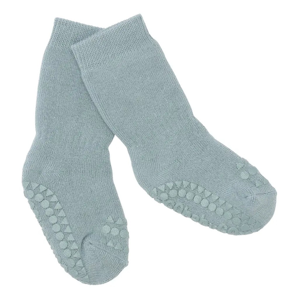 Skridsikre Strømper Tyk Bomuld - Dusty blue - 6-12 MDR.