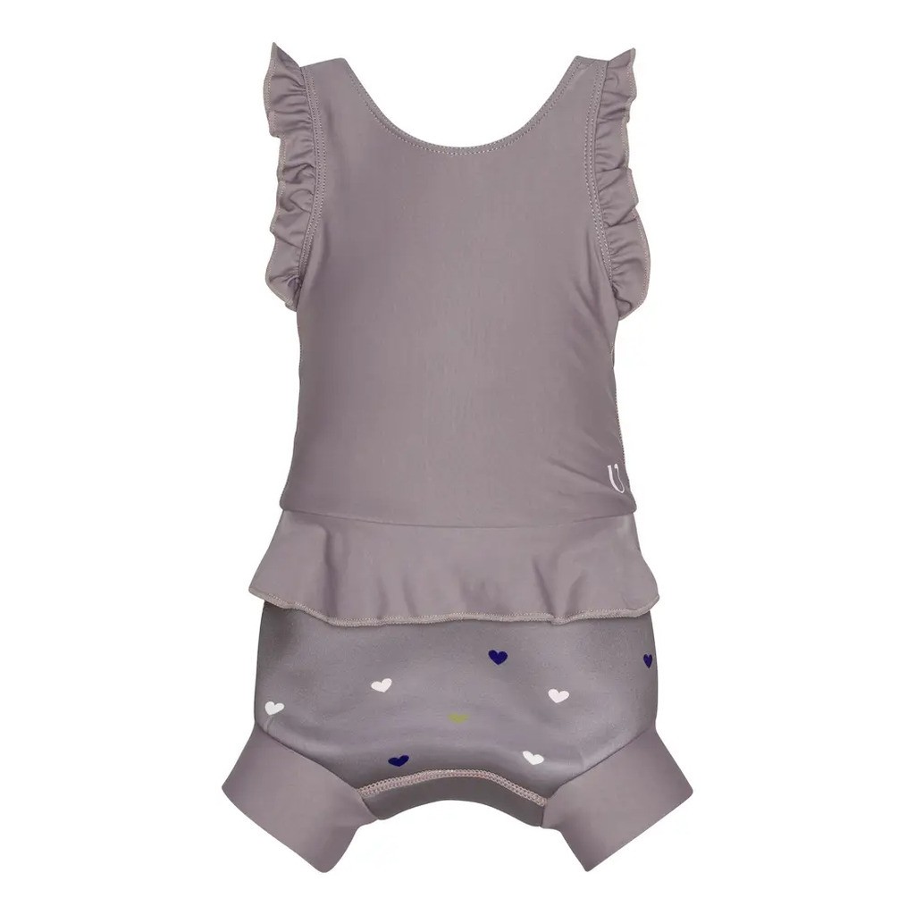 Blebadedragt - Neopren - Frill - Wood - Hearts - WOOD - 3-4 ÅR