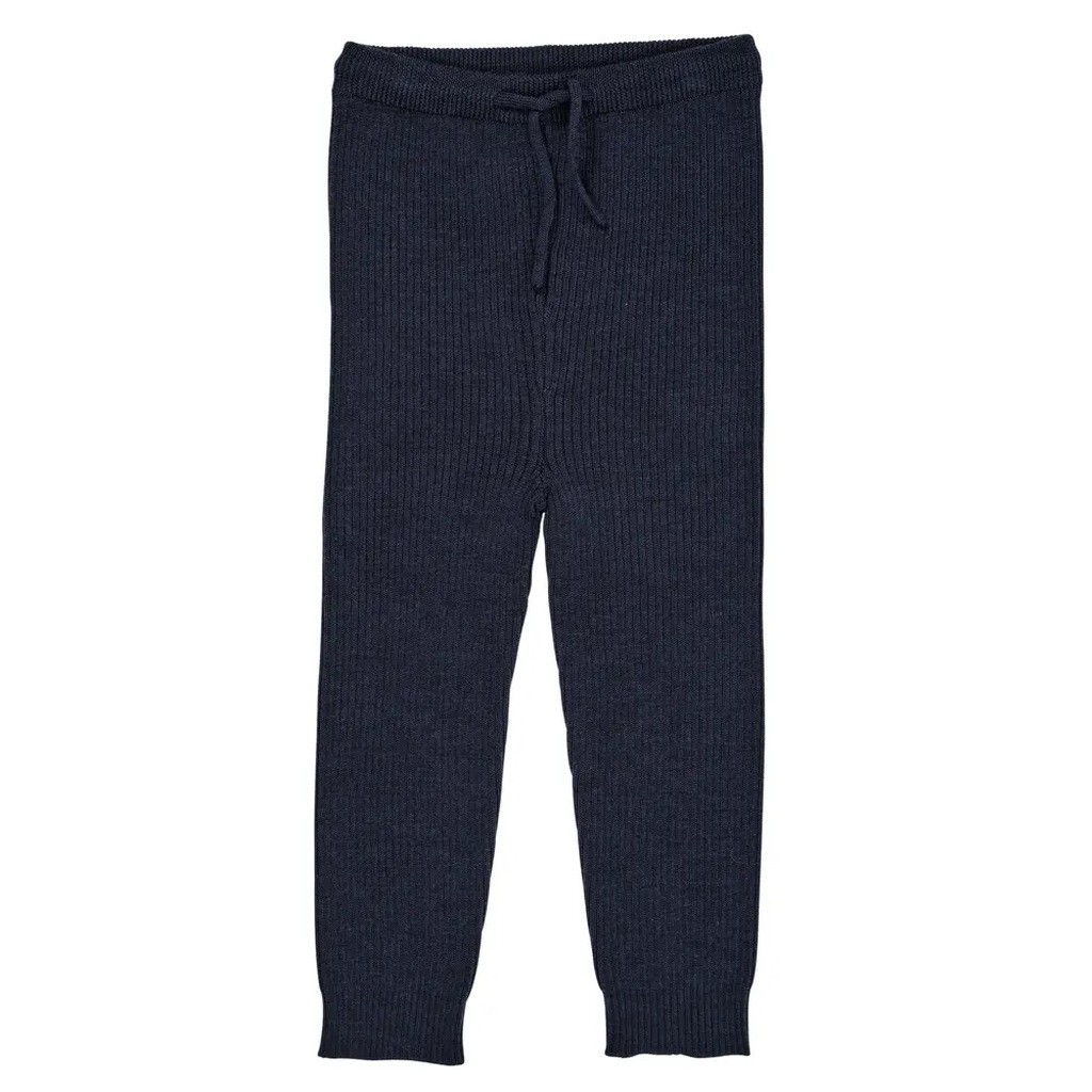 Klassisk merino rib leggings m. bindebånd - unisex - MØRKE BLÅ - 98