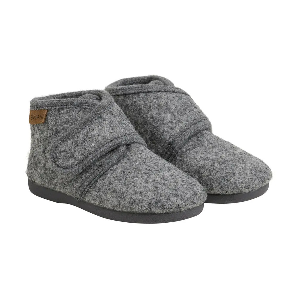 Uldhjemmesko velcro - Dark Gray Melange - 27