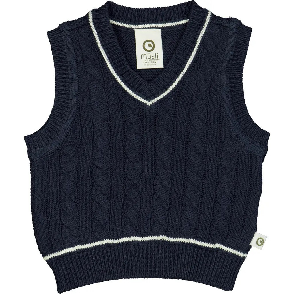 KNIT kabel strikket vest - Night blue - 92