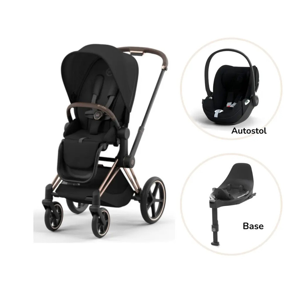 Priam klapvogn inkl. cloud T og base - sepia black/rosegold PLUS