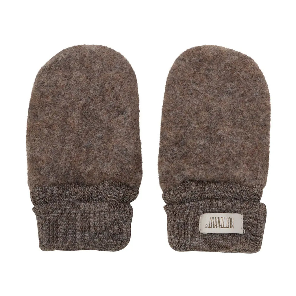 Uld Fleece Vanter - Brown Melange - 86/92