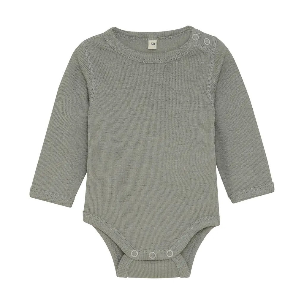 Uld body langærmet body - solid - Forest Fog Melange - 60