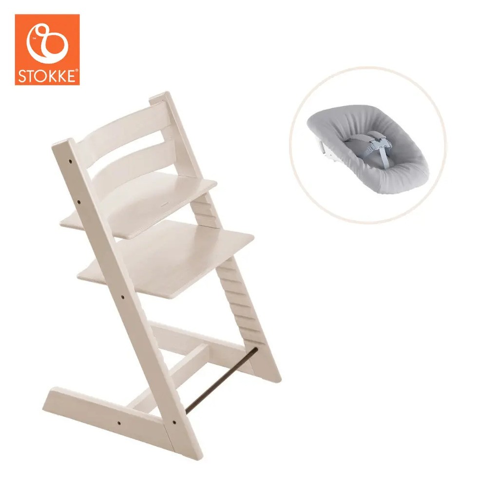 Højstol bøg inkl. newborn sæt - whitewash