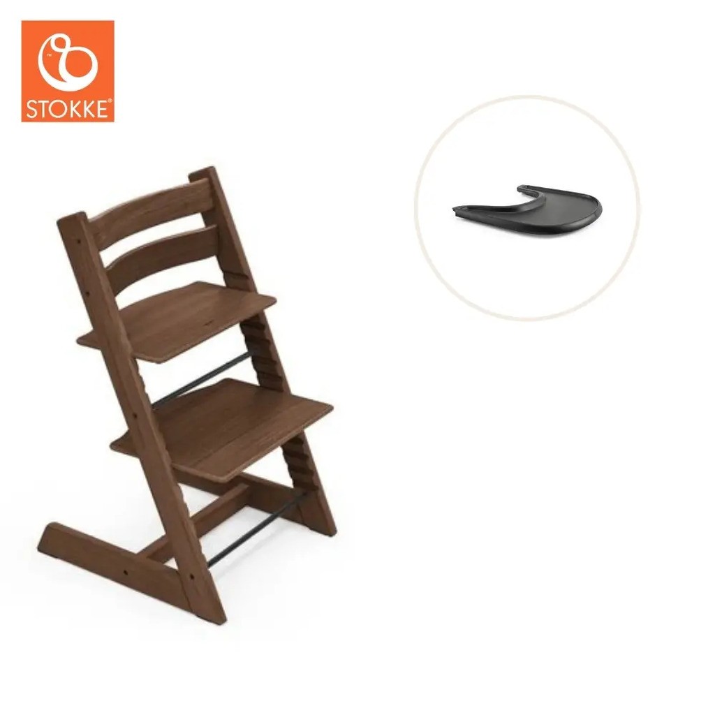 Højstol inkl. tray - eg warm brown/sort