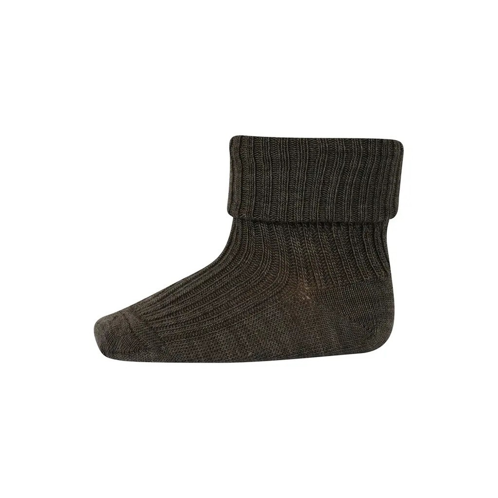 Uld Ankelstrømpe  Rib - Brown Melange - 17/18