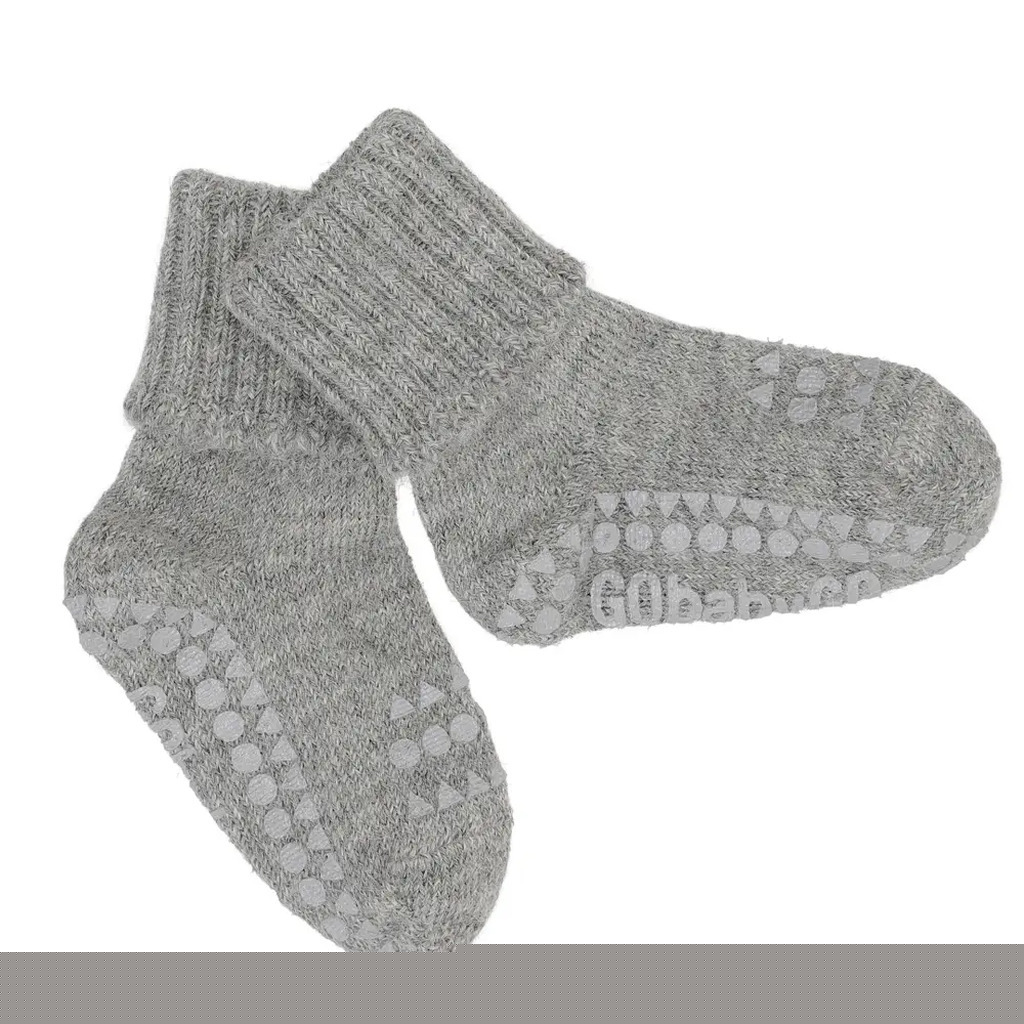 Skridsikre Strømper Alpaca Uld - Grey melange - 6-12 MDR.
