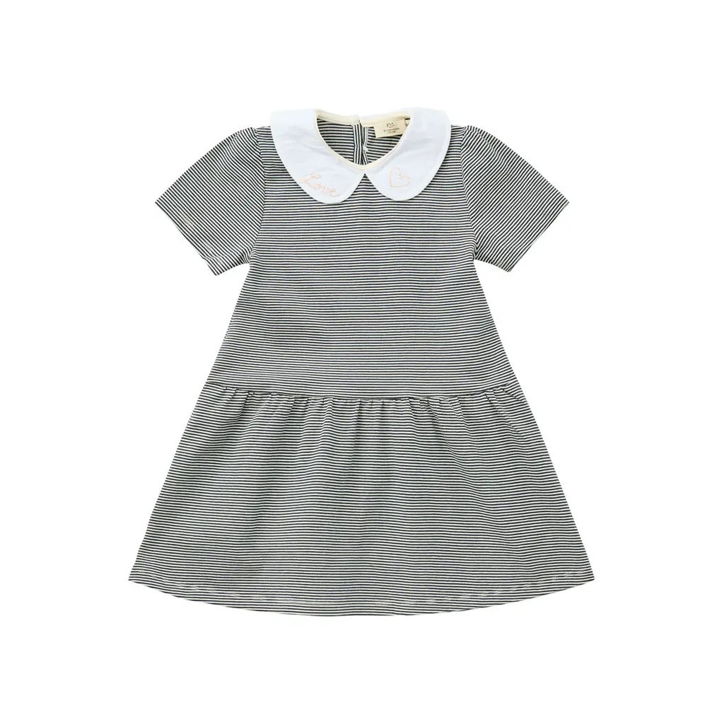 Stribet kjole m. poplin krave - NAVY - 104