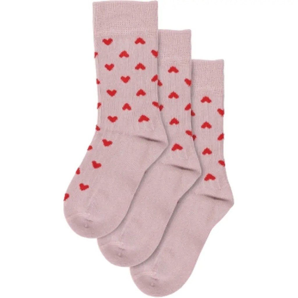 Bamboo hjerte strømper 3 pak - ROSE HEART - 19/22