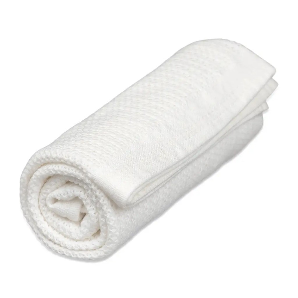 Striktæppe, bomuld, Hvid