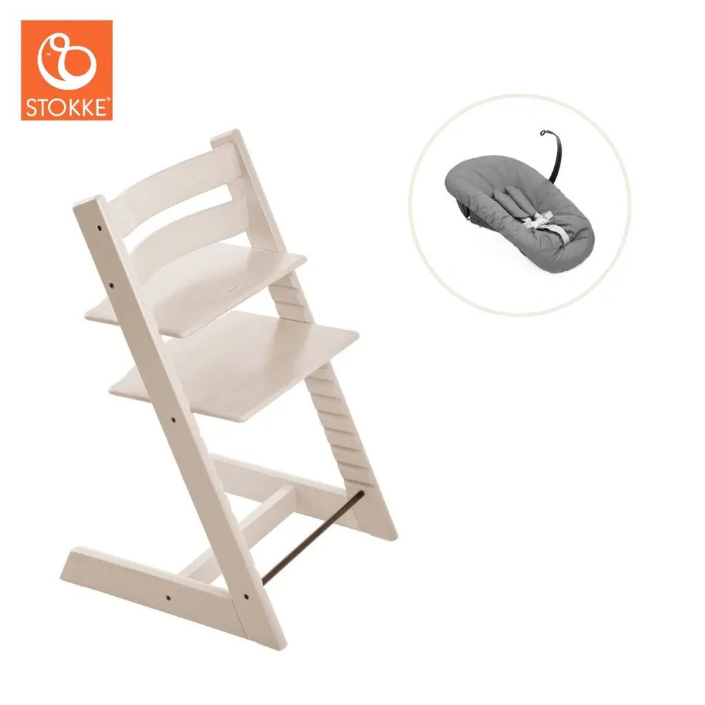 Højstol bøg inkl. newborn sæt - Whitewash