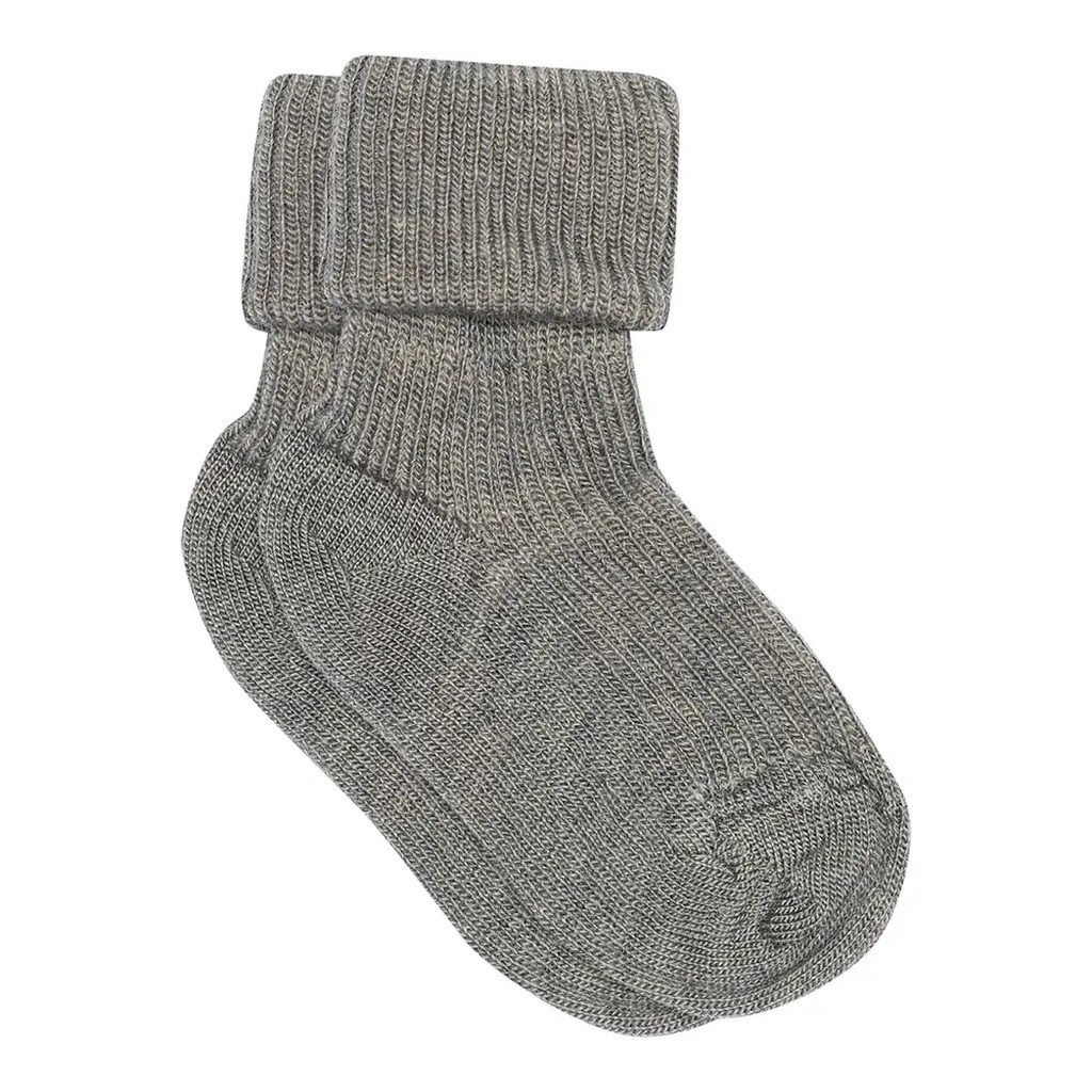 Uld Ankelstrømpe I Rib - 491-Grey - 17/18