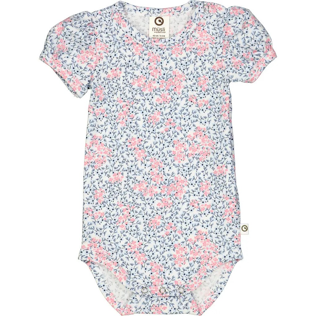 Petit blomstret pufærme body - Balsam cream/ Bubblegum/ Night blue - 86