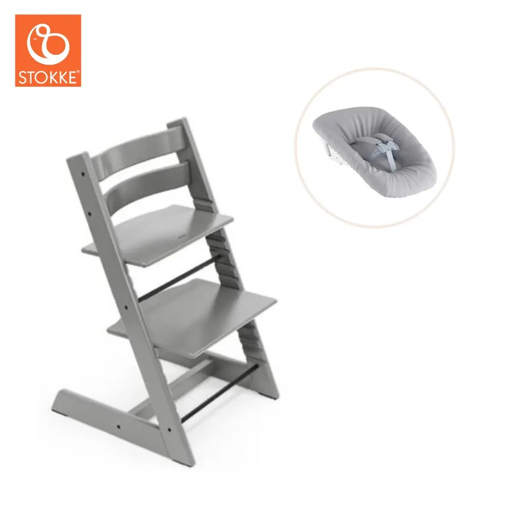 Højstol bøg inkl. newborn sæt - storm grey