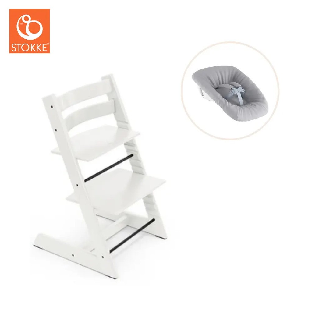 Højstol bøg inkl. newborn sæt - hvid