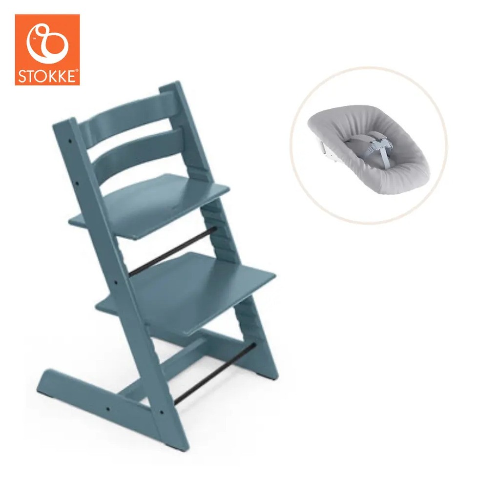 Højstol bøg inkl. newborn sæt - fjord blå