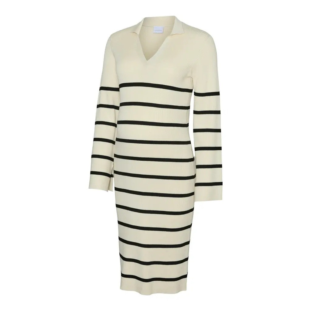 Isabell stripe langærmet strik kjole - BIRCH - S