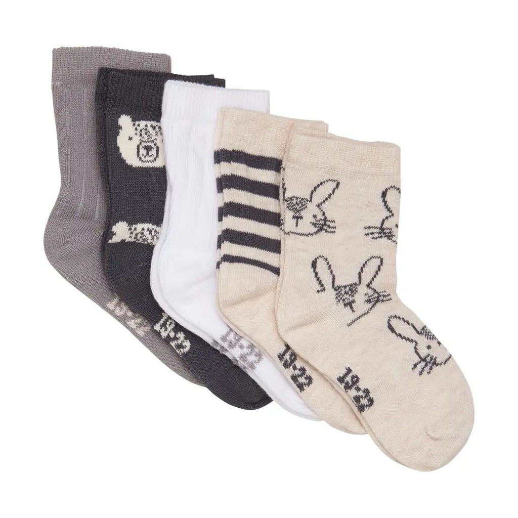 Strømpe m. mønster (5-pak) - White - 23/26