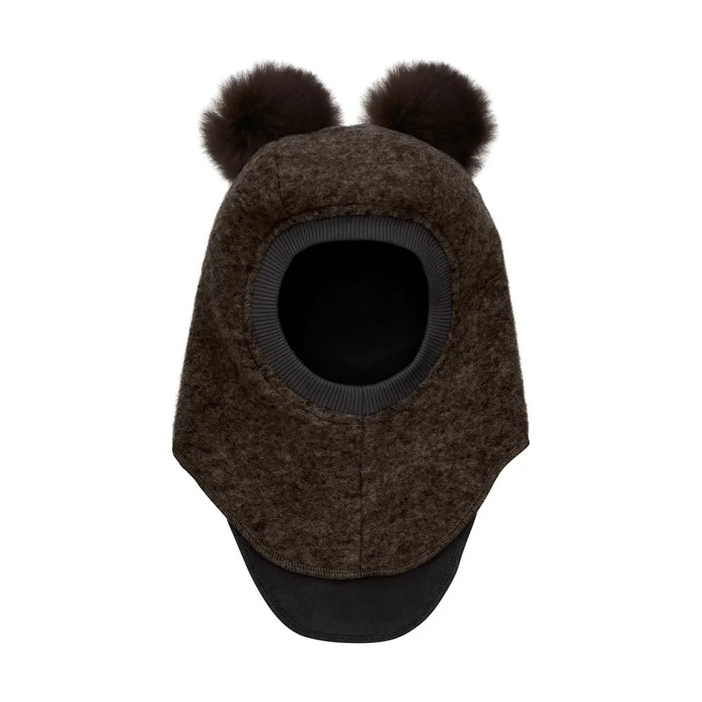 Uld Alpaca Balaclava Pompoms - Dark brown melange - 12-24 MDR.