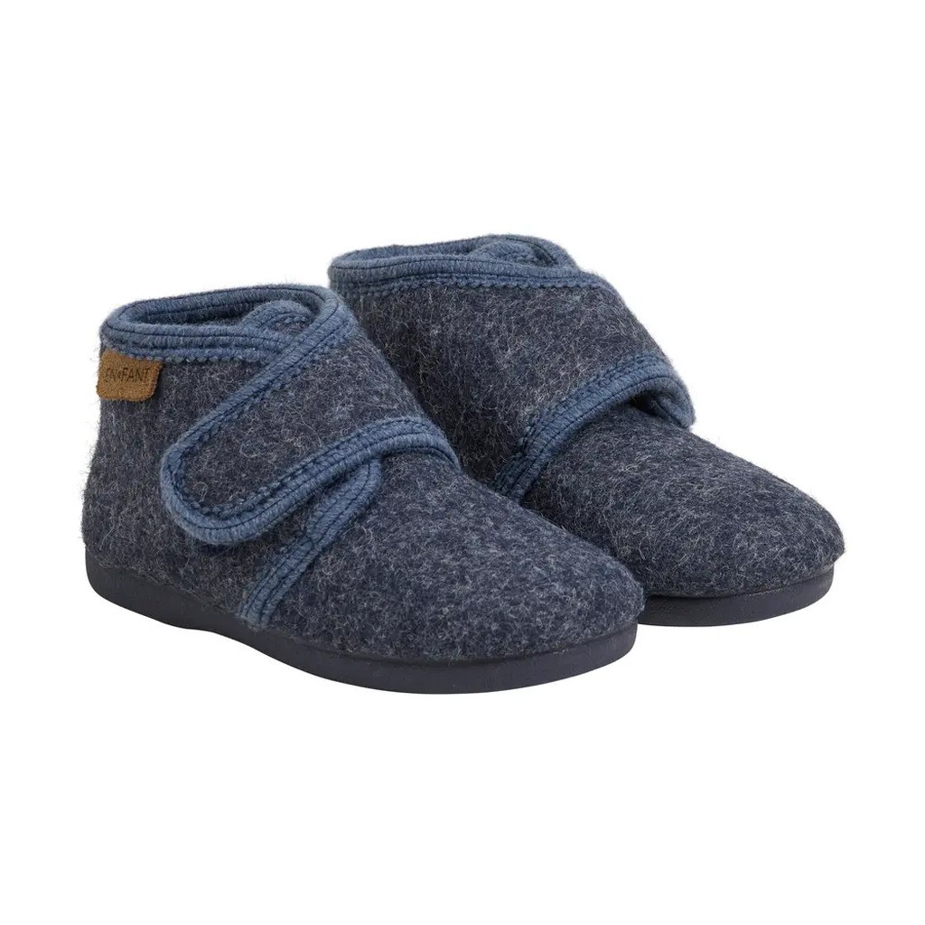 Uldhjemmesko velcro - Navy Melange - 28
