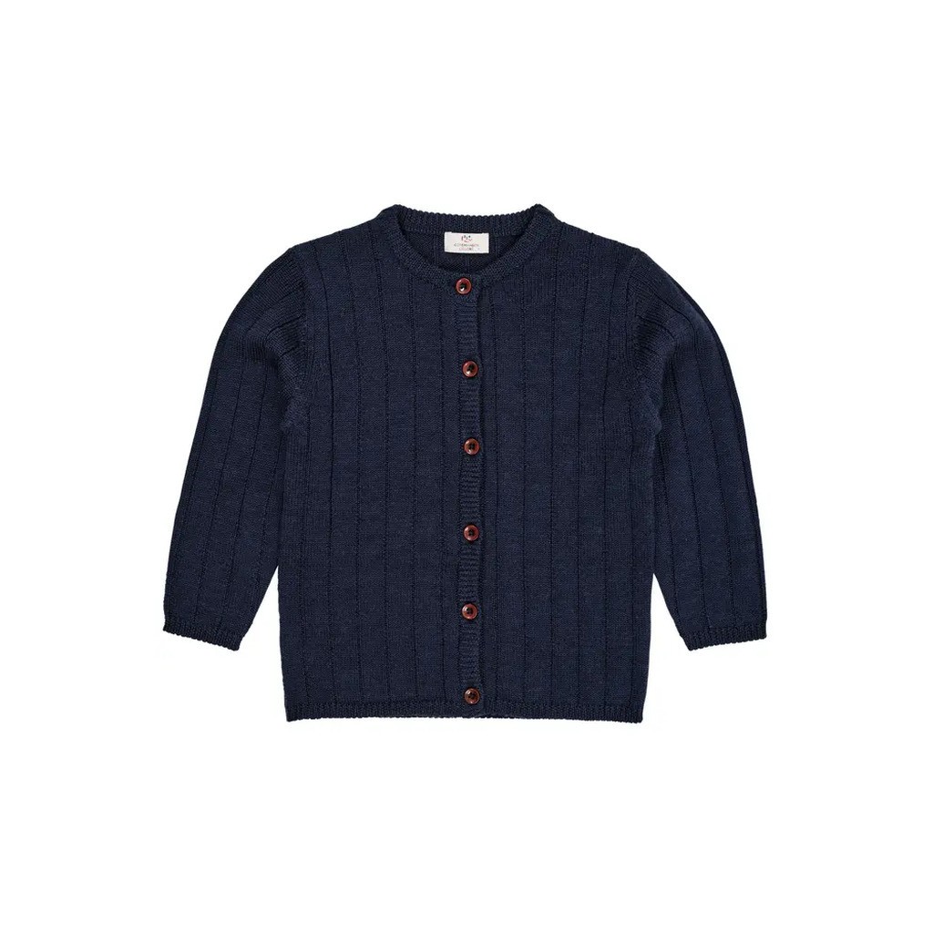 Strikket cardigan m. bred rib - MØRKE BLÅ - 80